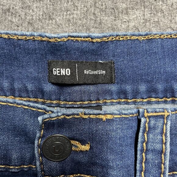 True Religion Geno Relaxed Slim Jeans Men's 36X24 Blue Denim Pants Raw Hem - Picture 2 of 9